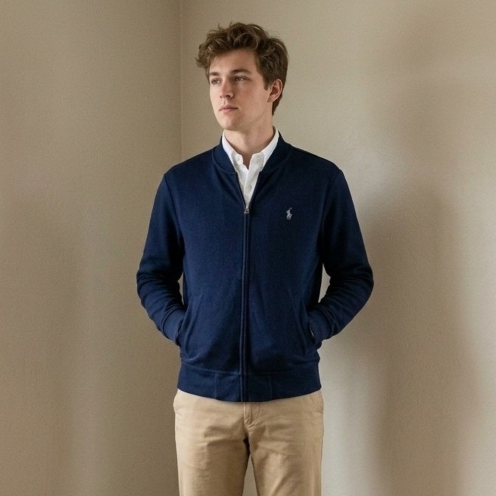 Polo Ralph Lauren Mens Jacket Small Navy Blue Full Zip Bomber Preppy Classic